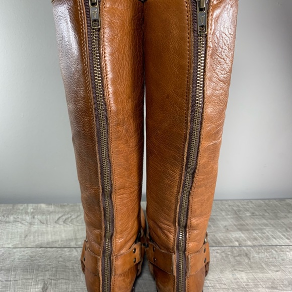 Frye #76849 Women's Phillip Harness Tall Back Zip Leather Riding Boots Size 7 - Picture 7 of 10